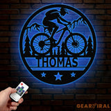 Custom LED Mountain Biker Metal Wall Art Personalized Name Sign Mountain Bike Decor for Outdoor Enthusiasts Cycling