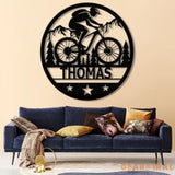 Custom LED Mountain Biker Metal Wall Art Personalized Name Sign Mountain Bike Decor for Outdoor Enthusiasts Cycling