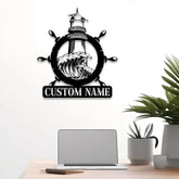 Custom Lighthouse Metal Sign with LED Light Personalized Light House Name Sign Nautical Beach House Decoration Xmas