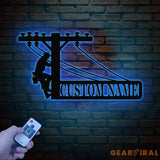 Custom Lineman Metal Wall Art with LED Light Personalized Electrical Worker Name Sign Electrician Home Decor Birthday &