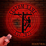 Custom Lineman Metal Wall Art with LED Lights Personalized Electrical Worker Name Sign Gift for Lineman Christmas Gifts