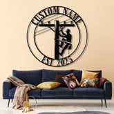 Custom Lineman Metal Wall Art with LED Lights Personalized Electrical Worker Name Sign Gift for Lineman Christmas Gifts