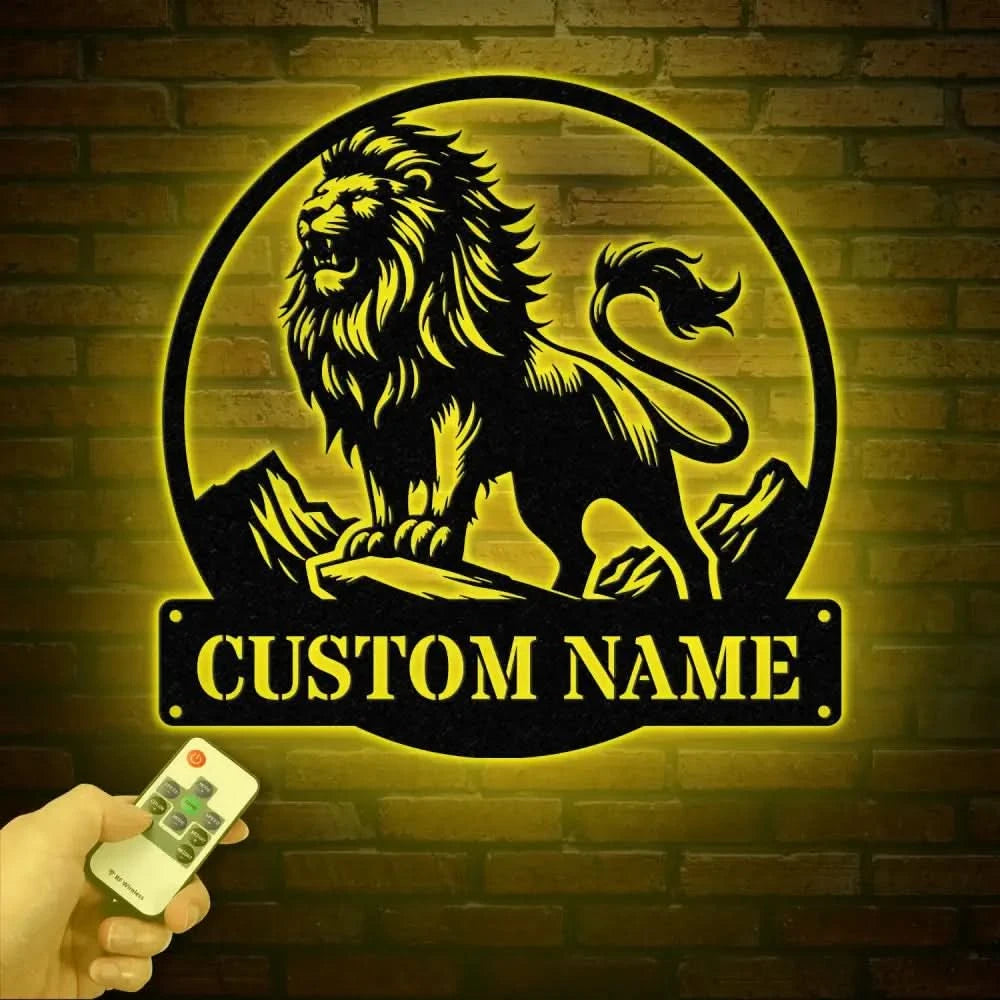 Custom Lion Metal Sign Lion Head Metal Wall Art with Led Light Personalized Lion Name Sign Lion Metal Wall Decor
