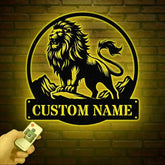 Custom Lion Metal Sign Lion Head Metal Wall Art with Led Light Personalized Lion Name Sign Lion Metal Wall Decor
