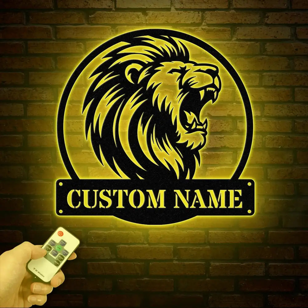 Custom Lion Metal Sign with LED Lights Personalized Lion Head Wall Art Animal Wall Decor for Nursery & Office Lion Name
