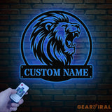 Custom Lion Metal Sign with LED Lights Personalized Lion Head Wall Art Animal Wall Decor for Nursery & Office Lion Name