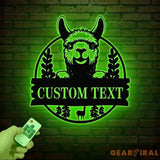 Custom Llama Metal Sign with Led Light Alpaca Metal Wall Art Personalized Llama Farm Name Sign Llama Animal Lover Sign