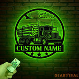 Custom Logging Truck Metal Sign Wall Art LED Light Personalized Log Truck Driver Metal Name Sign Log Truck Garage Man