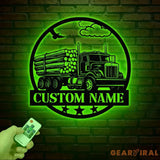 Custom Logging Truck Metal Sign Wall Art LED Light Personalized Log Truck Driver Metal Name Sign Log Truck Garage Man