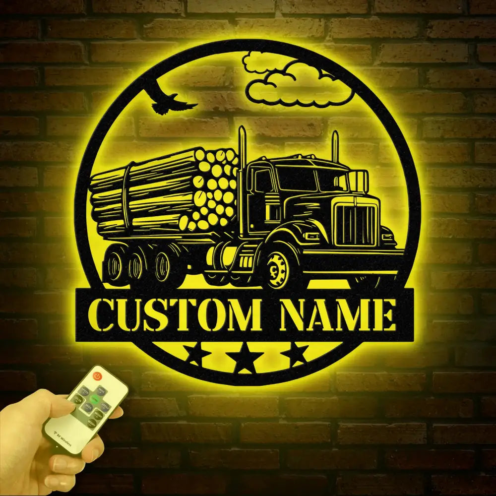 Custom Logging Truck Metal Sign Wall Art LED Light Personalized Log Truck Driver Metal Name Sign Log Truck Garage Man