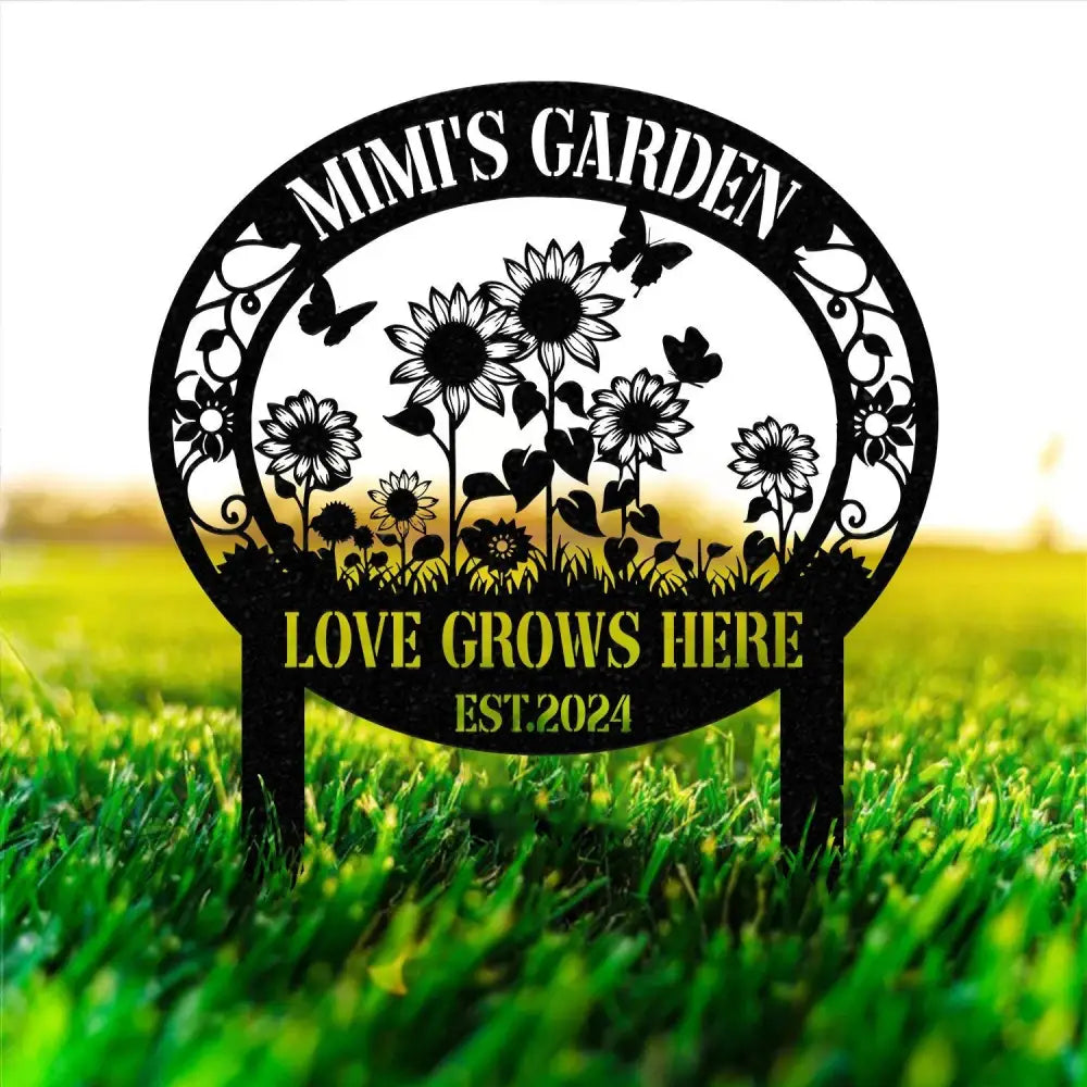 Custom Love Grows Here Sunflower Garden Stake Sunflower Metal Sign Garden Flower Sign Custom Garden Name Sign Garden