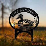 Custom Mallard Duck Metal Sign with Lake Scene Personalized Address or Lake Lot Sign Garden Stake Custom Name Sign