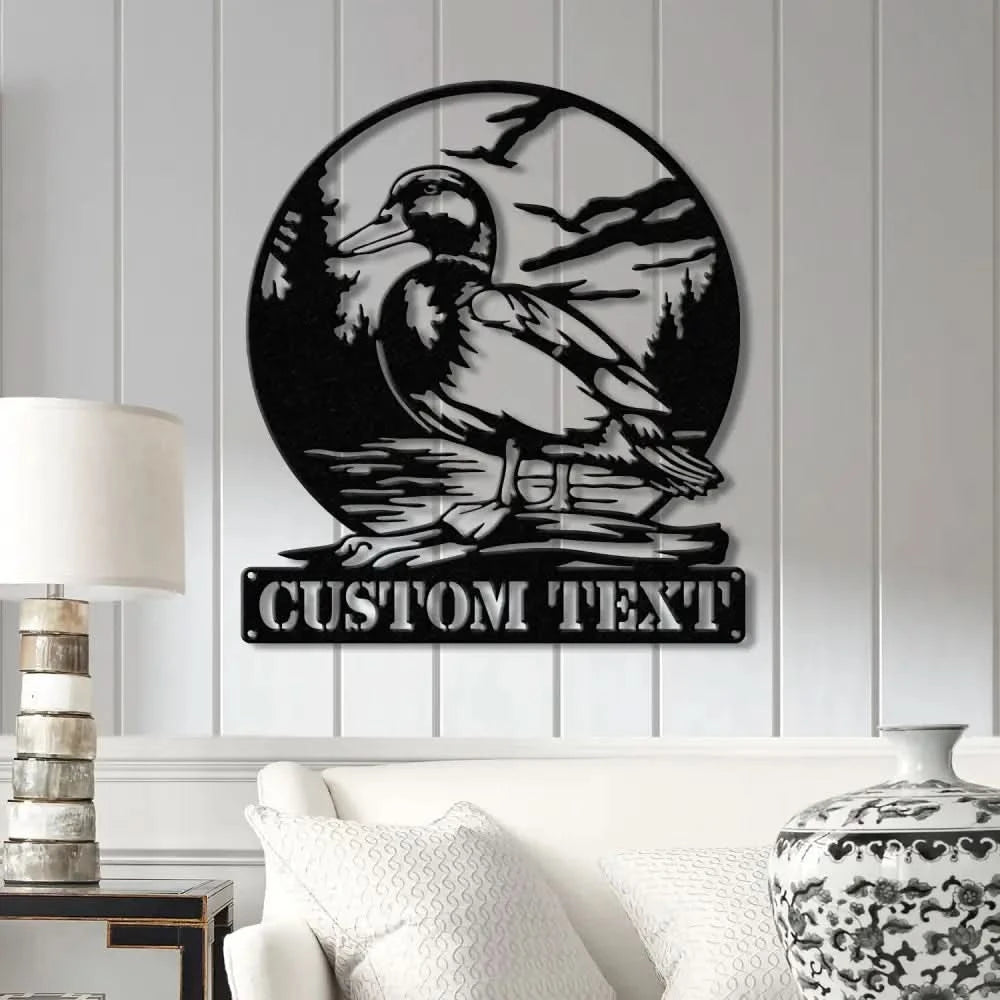 Custom Mallard Duck Metal Wall Art with LED Lights Personalized Duck Name Sign Rustic Wall Decor Man Cave & Cabin Decor