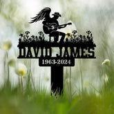 Custom Man Playing Guitar Memorial Stake Personalized Metal Guitarist Gravesite Marker Remembrance Stake Cemetery