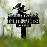 Custom Man Playing Guitar Memorial Stake Personalized Metal Guitarist Gravesite Marker Remembrance Stake Cemetery