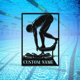 Custom Man Swimmer Metal Wall Art LED Light Personalized Swimming Butterfly Stroke Swim Team Name Sign Home Decor