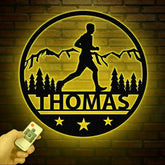 Custom Man Trail Running Metal Wall Art with LED Light - Personalized Runner Name Sign - Home Decor & Perfect Gift for