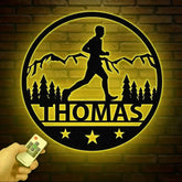 Custom Man Trail Running Metal Wall Art with LED Light - Personalized Runner Name Sign - Home Decor & Perfect Gift for