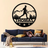 Custom Man Trail Running Metal Wall Art with LED Light - Personalized Runner Name Sign - Home Decor & Perfect Gift for