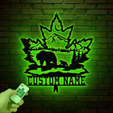 Custom Maple Leaf Metal Sign with Led Light Personalized Bear Cub Mountain Scene Metal Wall Art Custom Name Sign Cabin