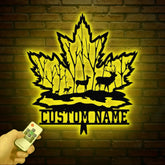 Custom Maple Leaf Metal Sign with Led Light Personalized Woodland Deer Metal Wall Art Custom Name Sign Cabin Sign Gift