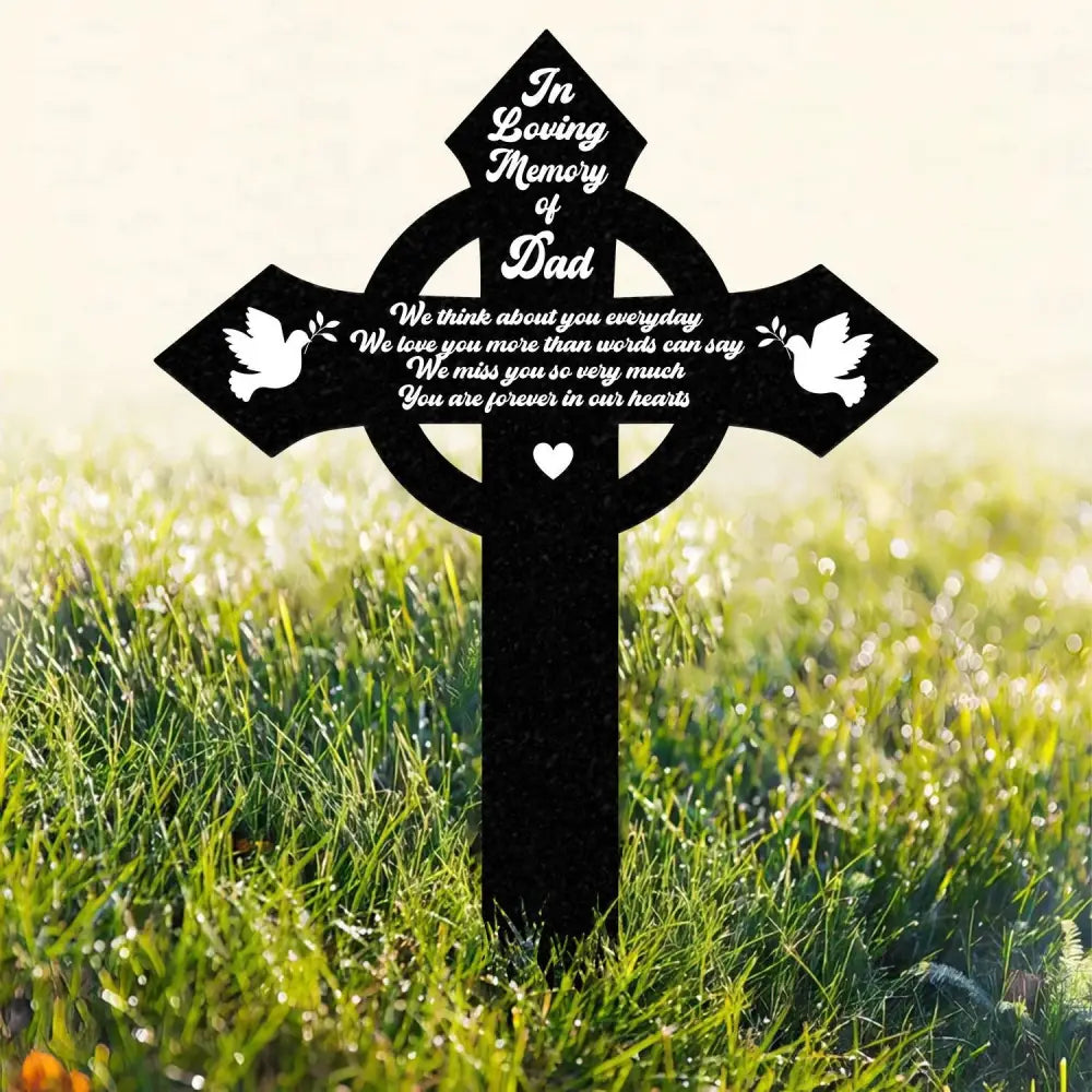Custom Memorial Cross With Birds Metal Stake Memorial Garden Decor Personalized Angel Cross Signs Outdoor Grave Markers