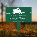 Custom Memorial Garden Stake – Riding With The Angels Motorcycle Memorial Sign – Outdoor Personalized Yard Plaque for