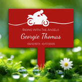 Custom Memorial Garden Stake – Riding With The Angels Motorcycle Memorial Sign – Outdoor Personalized Yard Plaque for