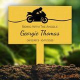 Custom Memorial Garden Stake – Riding With The Angels Motorcycle Memorial Sign – Outdoor Personalized Yard Plaque for