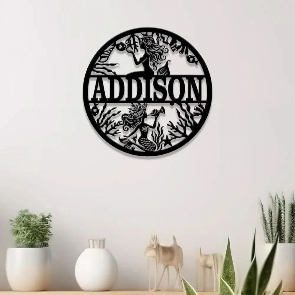 Custom Mermaid Name Sign with Led Light Personalized Metal Mermaid Wall Decor Beach House Decor Kids Room Nursery Decor