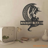 Custom Mermaid On The Moon Metal Wall Art LED Light - Personalized Mermaid Tail Name Sign Home Decor - Mermaid Home