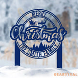 Custom Merry Christmas Metal Yard Stake Personalized Santa Riding a Sleigh Metal Sign Family Name Sign Christmas Decor