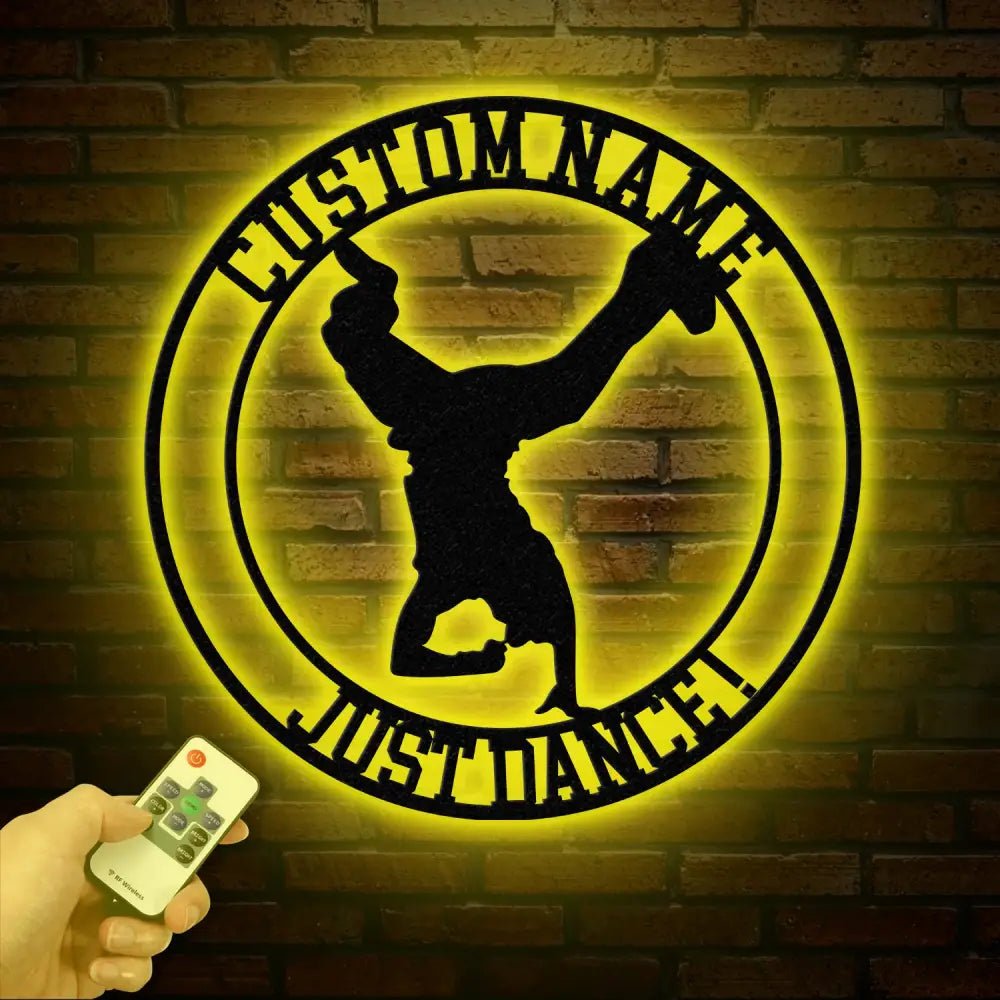 Custom Metal Break Dancing Sign with LED Light Breakdancer Gift Breakdancing Club Decor Dance Wall Art Personalized Boy