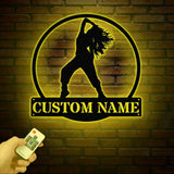 Custom Metal Break Dancing Sign with LED Light Girl Breakdancer Gift Breakdancing Club Decor Dance Wall Art Girl Dance