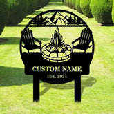 Custom Metal Campfire Sign with Stakes - Personalized Cabin Sign Camp Decor Outdoor Life Lovers Gift Camp Name Sign