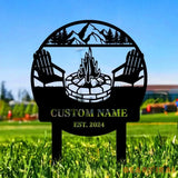 Custom Metal Campfire Sign with Stakes - Personalized Cabin Sign Camp Decor Outdoor Life Lovers Gift Camp Name Sign