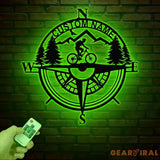 Custom Metal Compass Coordinates Sign with LED Lights Mountain Wall Art Nautical Compass Rose Biker Decor Mountain Bike