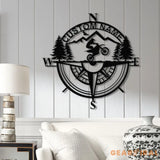 Custom Metal Compass Coordinates Sign with LED Lights Mountain Wall Art Nautical Compass Rose Biker Decor Dirt Bike