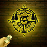 Custom Metal Compass Coordinates Sign with LED Lights Mountain Wall Art Nautical Compass Rose Fox Metal Sign Farm Ranch