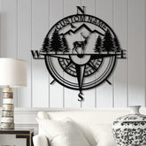 Custom Metal Deer Compass Cabin Sign with LED Light Personalized Last Name Sign Deer Hunter Gift Lodge & Cabin Outdoor