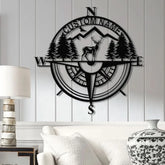 Custom Metal Deer Compass Cabin Sign with LED Light Personalized Last Name Sign Deer Hunter Gift Lodge & Cabin Outdoor
