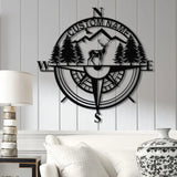 Custom Metal Deer Compass Cabin Sign with LED Light Personalized Last Name Sign Deer Hunter Gift Lodge & Cabin Outdoor