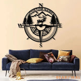 Custom Metal Elk Compass Cabin Sign with LED Light Personalized Last Name Sign Deer Hunter Gift Lodge & Cabin Outdoor