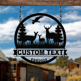 Custom Metal Family Deer Sign Deer Cabin Sign Cabin Sign Nature Metal Sign Outdoor Decor Deer Hunter Gift Lodge Sign
