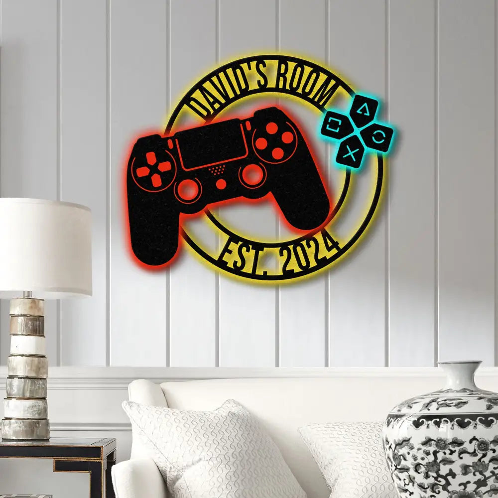 Custom Metal Gaming Room Sign with Led Light Game Controller Metal Wall Art Game Room Decor Gamer Name Sign Gaming Gift