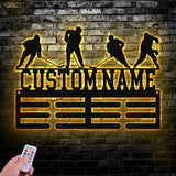 Custom Metal Hockey Medal Hanger Wall Art Led Light Hockey Player Medal Holder 12 Rungs for Medals & Ribbons Medal