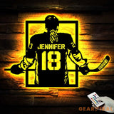 Custom Metal Hockey Sign With LED - Personalized Name & Number Wall Art LED Light - Hockey Gifts For Boys Bedroom