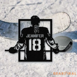 Custom Metal Hockey Sign With LED - Personalized Name & Number Wall Art LED Light - Hockey Gifts For Boys Bedroom