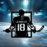 Custom Metal Hockey Sign With LED - Personalized Name & Number Wall Art LED Light - Hockey Gifts For Boys Bedroom