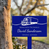 Custom Metal Memorial Plaque for Truck Drivers - ’Riding With The Angels’ Personalized Grave Marker - Outdoor Memorial